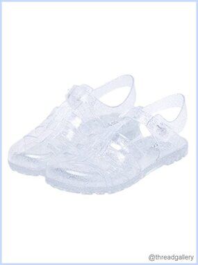 Women's Rubber Jelly Sandals T-Strap Slingback Glitter Waterproof Flat